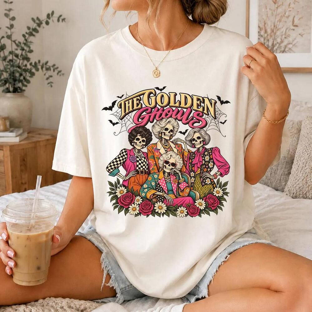 Golden Ghouls Halloween Shirt, Retro Skeleton Women T-Shirt, Funny Best